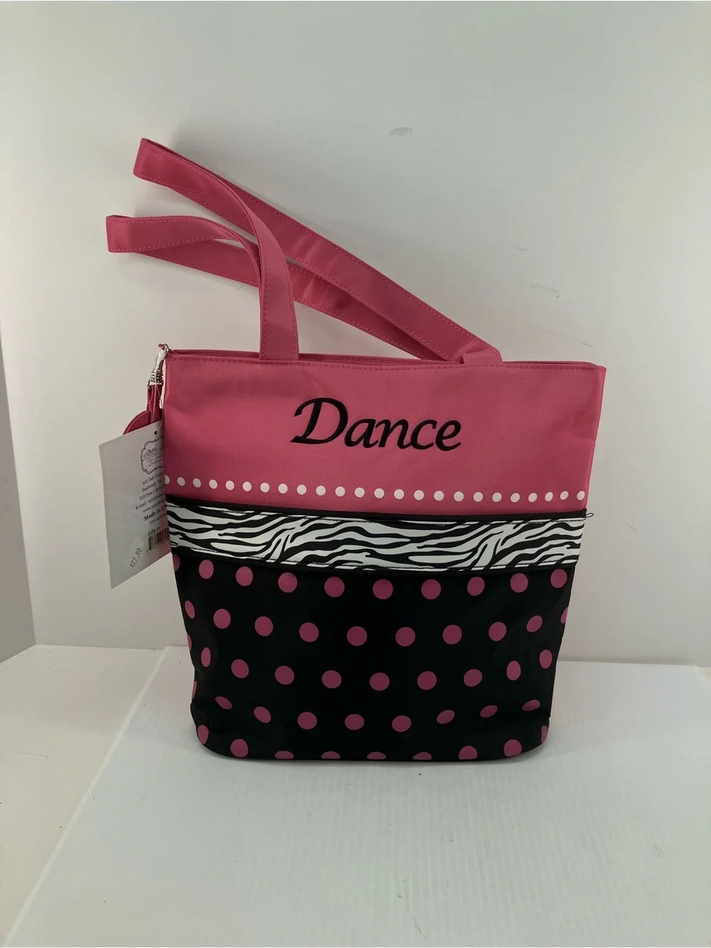 New! Sassi Designs Dance Bag Pink Black Polka Dot